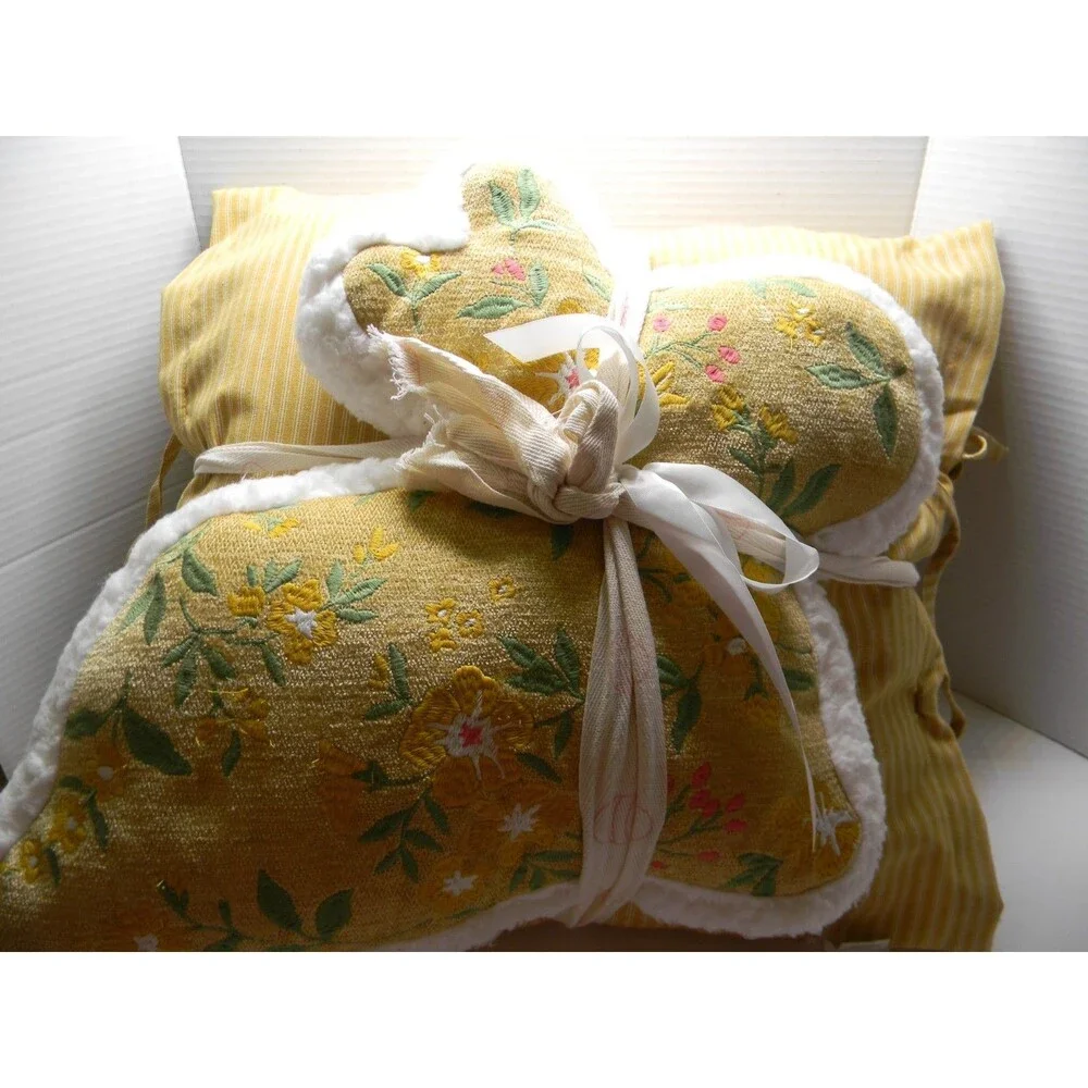Sheffield Home Set of 2 Decor Pillow Embroidered  Easter Bunny Yellow Floral NWT